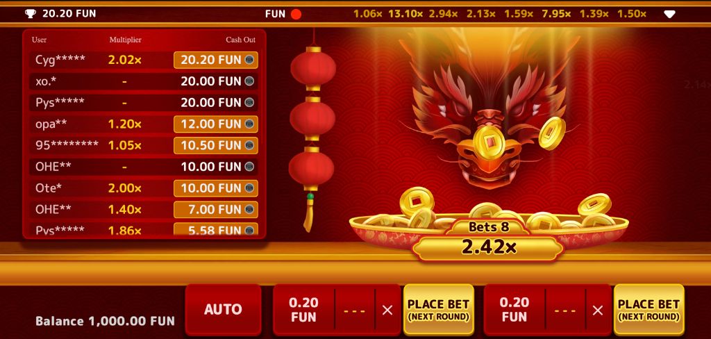 Round at 2.42x with a busy list of players cashing out at various multipliers